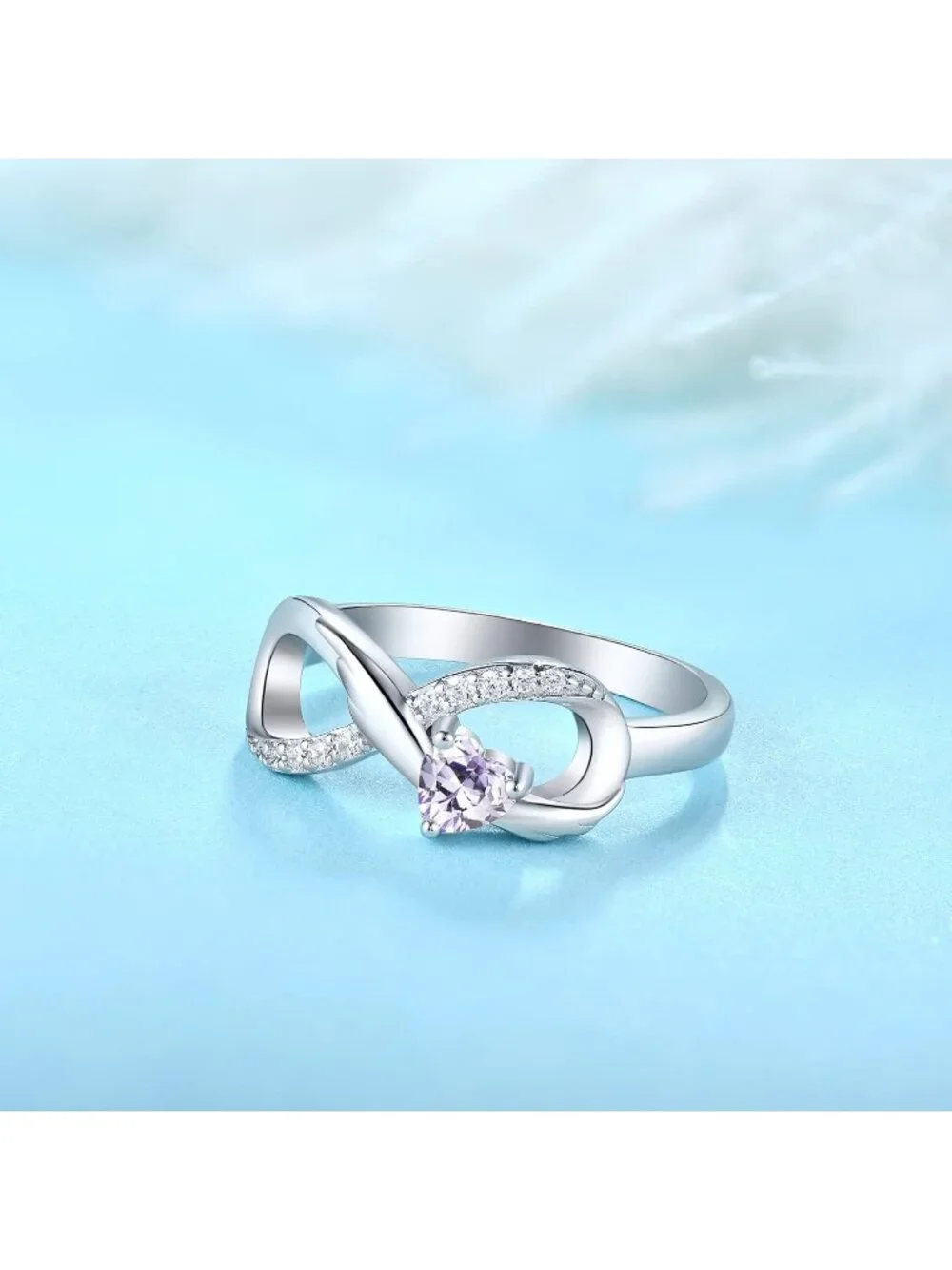 Women's Alexandrite 925 Sterling Silver Infinity Promise Angel Wings Heart Ring